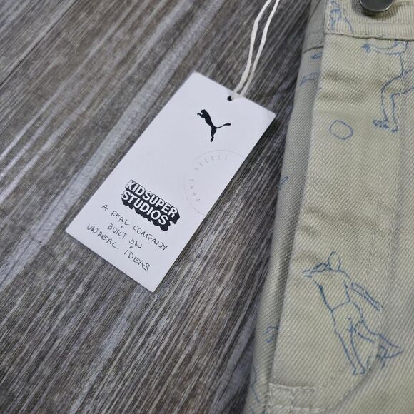 Puma X Kidsuper Studios Wide Leg Denim Jeans Pants Women's Medium M Beige AOP - Picture 6 of 14